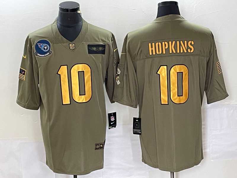 Mens Tennessee Titans #10 DeAndre Hopkins Olive Gold 2019 Salute To Service Stitched Nike Limited Jersey